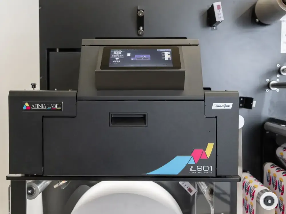 Afinia Label DLP-2200 digitale industrielle Druckmaschine mit Inline Laminierung und Rotationsstanze und Matrixentfernung