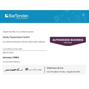Seagull BarTender neueste Version Automation, Application Lizenz, 5 Drucker, inkl.: 36 Monate Maintenance and Support (Standard)