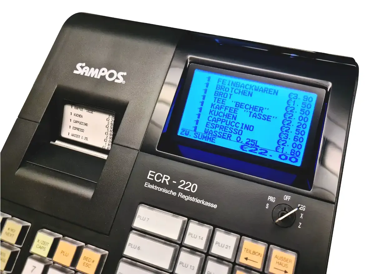 SAMPOS ECR-220 II L Elektronische Registrierkasse für GdPdU konforme Kassenvorgänge mit großer Schublade