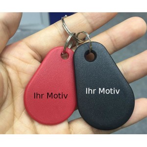 RFID personalisierbarer MIFARE® Schlüsselanhänger/Keyfob mit Ihrem Wuschchip bestücken, Wassertropfenförmig, PPS, verschiedene Farben & Frequenzen für Zugangskontrollen, luxuriös und langlebig