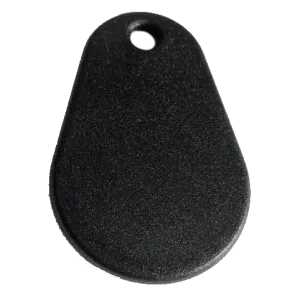RFID KF007 Schlüsselanhänger/Keyfob, Schwarz mit DESFire EV3 4k Chip, Tropfenförmig mit aufgedruckter UID (dezimal)