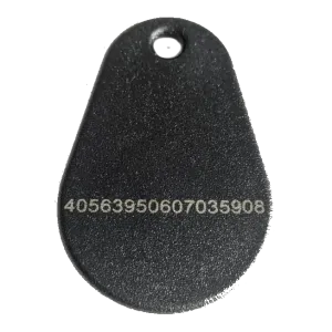 RFID KF007 Schlüsselanhänger/Keyfob, Schwarz mit DESFire EV3 4k Chip, Tropfenförmig mit aufgedruckter UID (dezimal)