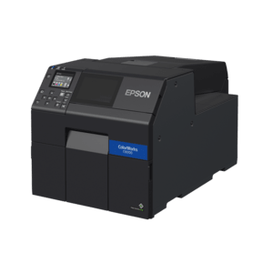 Epson ColorWorks C6000 Farbetikettendrucker mit Cutter und glossy schwarzer Tinte, 108mm Druckbreite, 85mm/s Druckgeschwindigkeit, Ethernet und USB